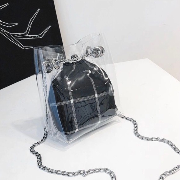 Transparent Crossbody Bucket Bag with Chain Strap - Picture 6 of 6